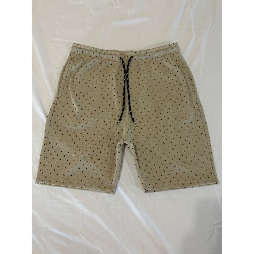 Public Record Anchor & Boat Print Fleece Shorts Oatmeal L Nautical Summer Casual